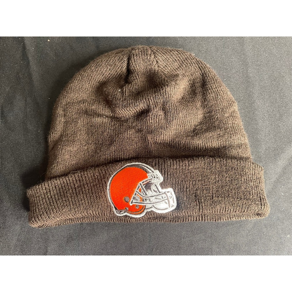 NFL Team Apparel Cleveland Browns Youth Brown Cuffed Beanie Knit Hat Helmet Logo